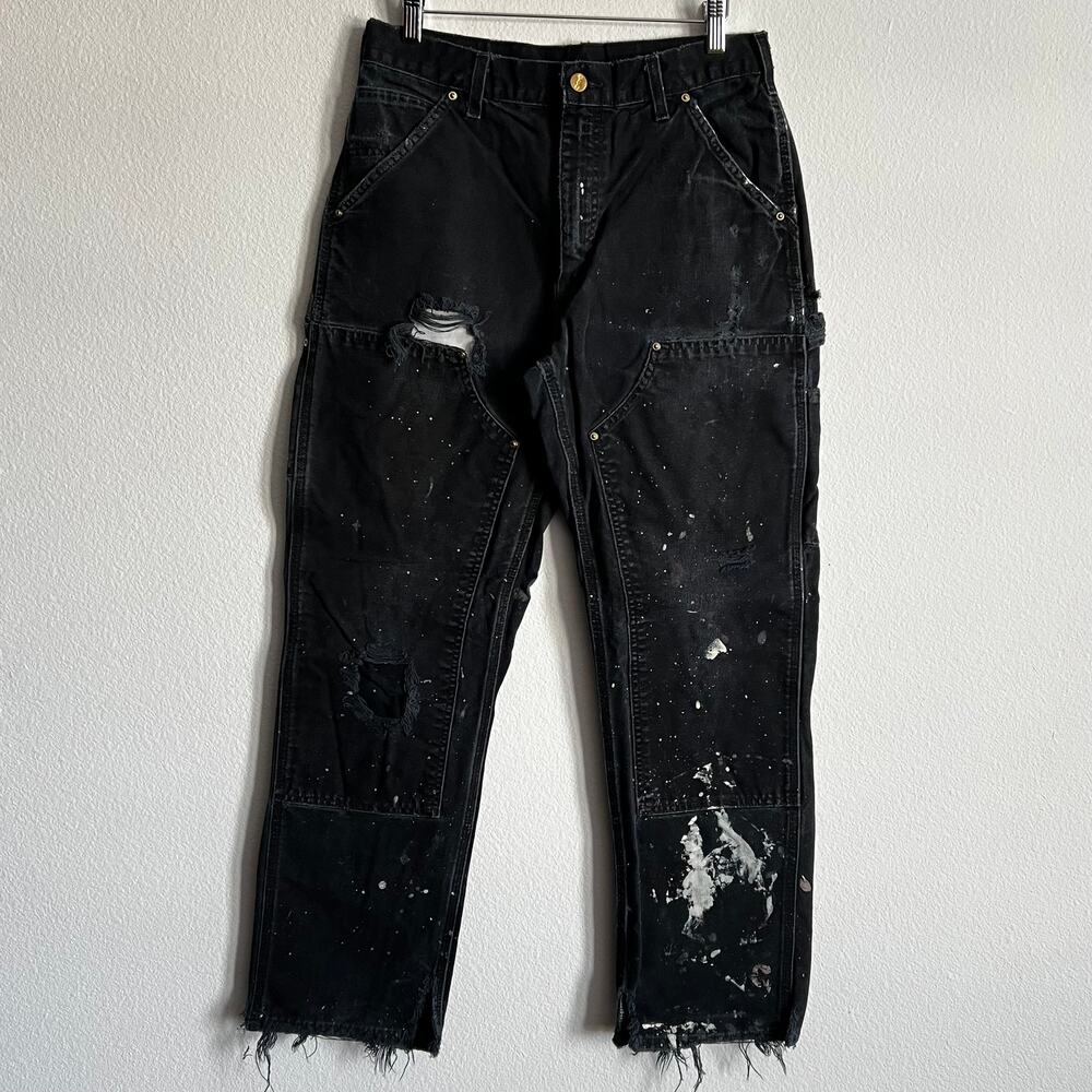 Carhartt B01 BLK faded black painted double knee work wear carpenter pants